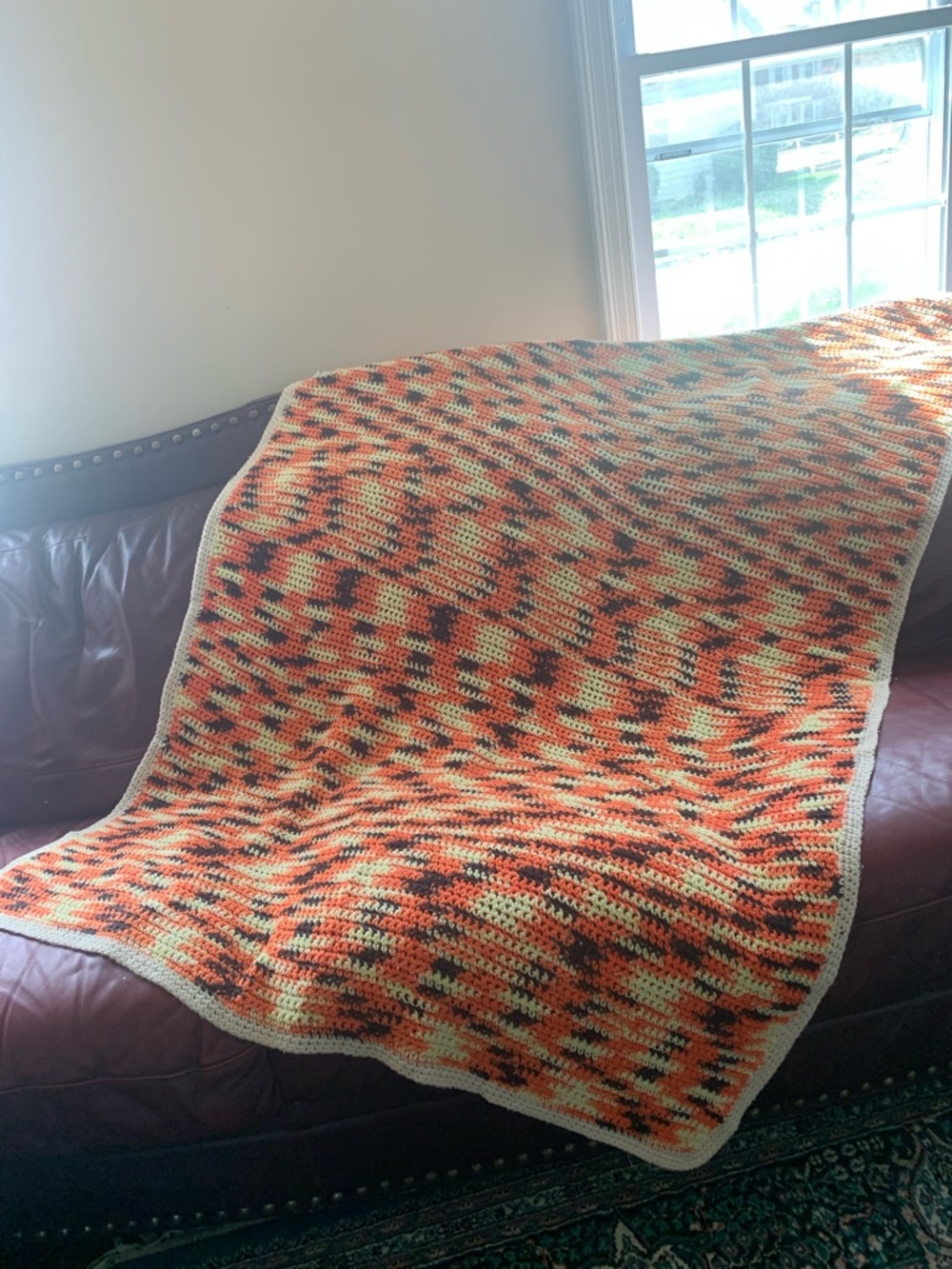 Vtg Handmade Crochet Afghan Blanket Fall Colors Granny Square 80x51 Boho Throw